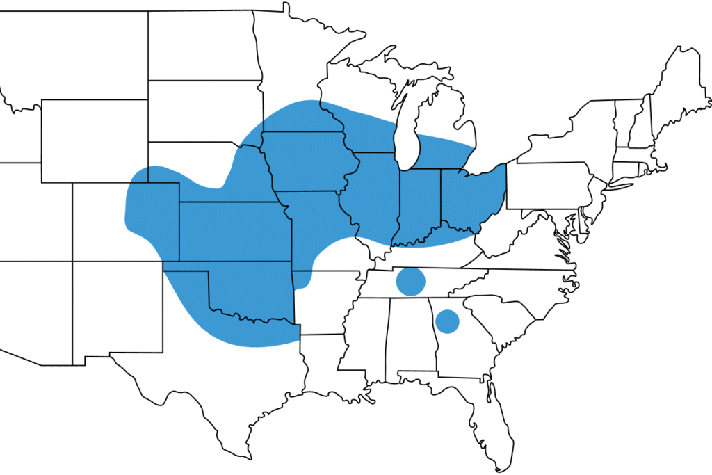 A map showing the Midwest Regional Premium Pay area. The region is shaded blue.